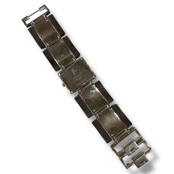 Fossil F2 Watch Womens Silver Tone Wood Grain Rectangle Bracelet Quartz WORKS - Picture 7 of 8
